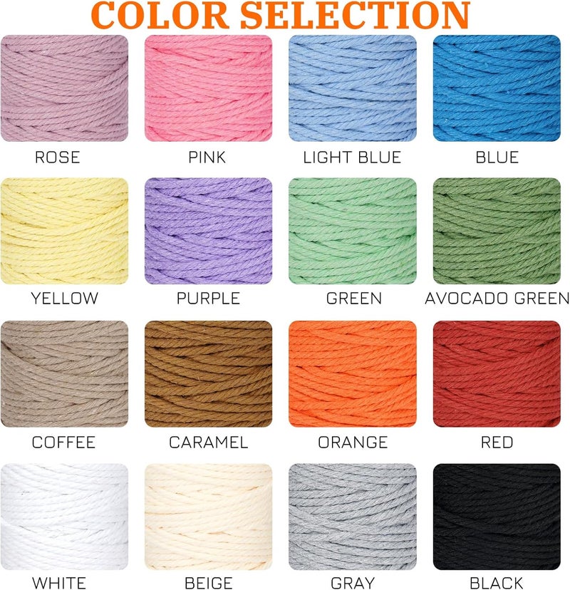 PHUNTTEK Macrame Cord 3mm x 164 Yards, 3 Rolls Orange Colored Macrame Cotton Cord Rope Kit Macrame Yarns Bulk String 4 Strands Twisted for Wall Hanger Plant Hanging DIY Crafts Knitting Macrame Supplies - Image 3
